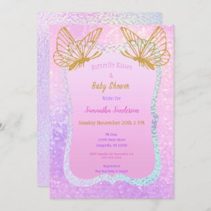 Invitación Chica de mariposa Baby Shower Purpurina dorado ros