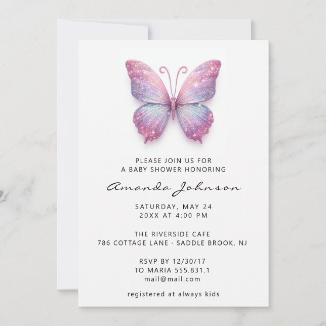 Invitación Chica de mariposa Baby Shower Rosa Holograph Pink (Anverso)