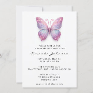 Invitación Chica de mariposa Baby Shower Rosa Holograph Pink