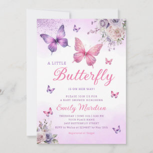Invitación Chica de mariposa Boho Baby Shower Morple Floral P
