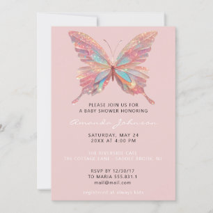 Invitación Chica de mariposa de Baby Shower Polvo Rosa 16º du