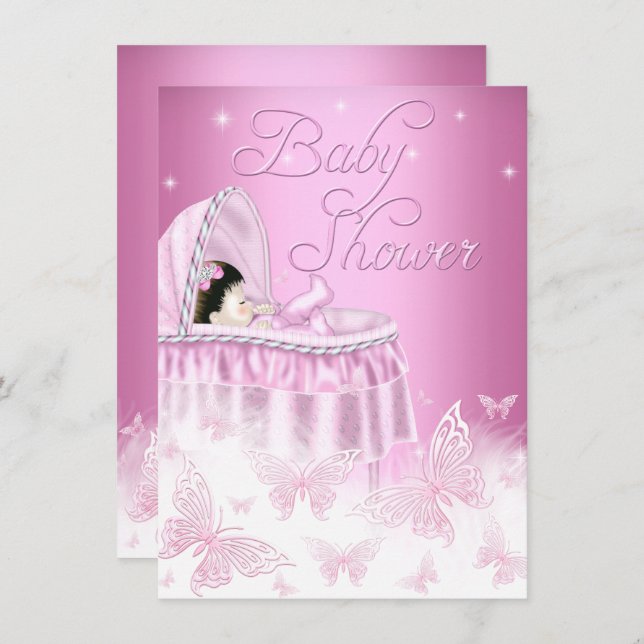Invitación Chica de mariposa de bonito rosada Sparkle Baby Sh (Anverso / Reverso)