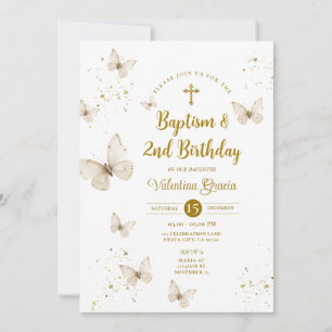 Invitación Chica de mariposa de Champagne Baptism Cross