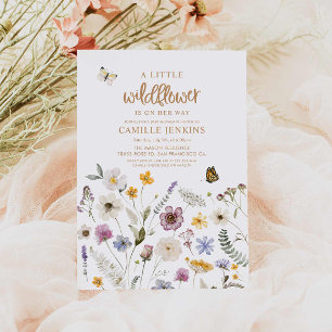 Invitación Chica de mariposa de flores silvestres Baby Shower
