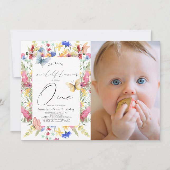 Invitación Chica de mariposa de flores silvestres, foto de pr (Anverso)