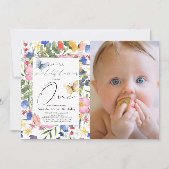 Invitación Chica de mariposa de flores silvestres, foto de pr (Anverso)
