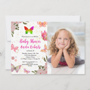 Invitación Chica de mariposa elegante morada de oro rosa