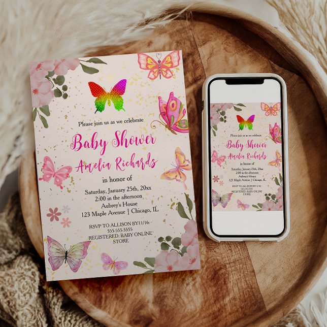 Invitación Chica de mariposa elegante morada de oro rosa (Subido por el creador)