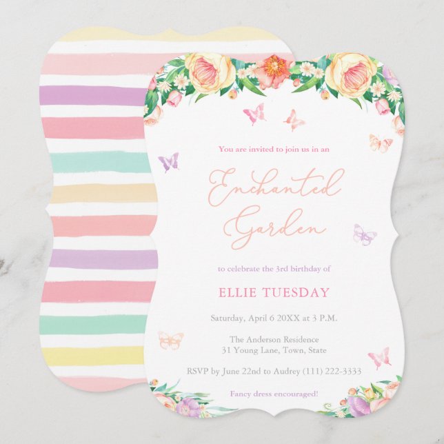 Invitación Chica de mariposa en el jardín encantado Fiesta de (Anverso / Reverso)