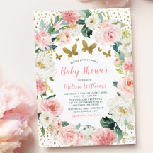 Chica de mariposa floral de oro rosa Baby Shower