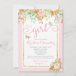 Invitación Chica de mariposa Jardín Floral Polkadot Baby Show