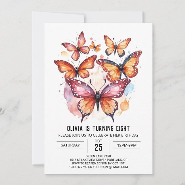 Invitación Chica de mariposa moderna Girly Cumpleaños (Anverso)