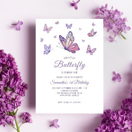 Invitación Chica de mariposa morada Cumpleaños