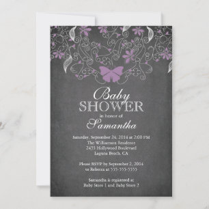 Invitación Chica de mariposa morada de Chalkboard Baby Shower