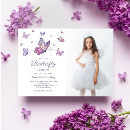 Invitación Chica de mariposa morada Foto de cumpleaños