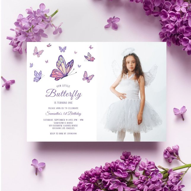 Invitación Chica de mariposa morada Foto de cumpleaños (Subido por el creador)