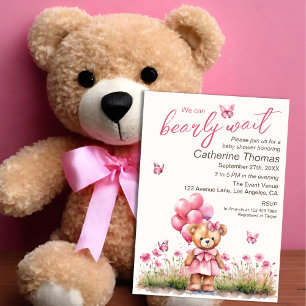 Invitación Chica de mariposa rosa con globo Bear Teddy Bear B