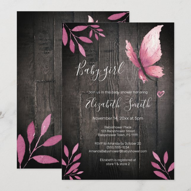 Invitación Chica de mariposa rosa de color acuático ruso (Anverso / Reverso)