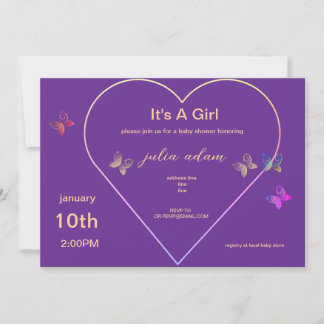 Invitación Chica de mariposa rosa del corazón con ducha de be