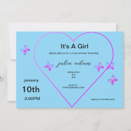 Invitación Chica de mariposa rosa del corazón con ducha de be