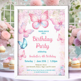 Invitación Chica de mariposa rosa pastel floral de verano cu