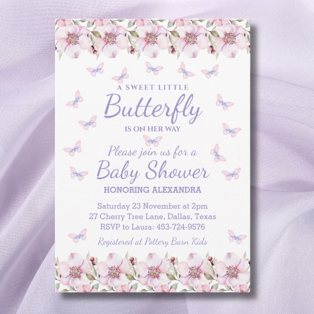 Invitación Chica De Mariposa Rosa Un Pequeño Baby Shower Flor (Subido por el creador)