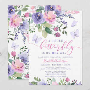 Invitación Chica de mariposa rosada púrpura bonito Baby Showe