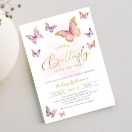 Invitación Chica de mariposa rosada púrpura dorada Baby Showe