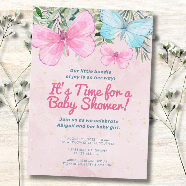 Invitación Chica de mariposa Rosada Sprinkle Baby Shower (Subido por el creador)