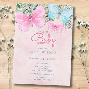 Invitación Chica de mariposa Rosada Sprinkle Baby Shower