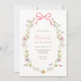 Invitación Chica de mariposas de flores silvestres rosadas