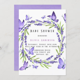 Invitación Chica de mariposas Lavender & Wisteria Baby Shower