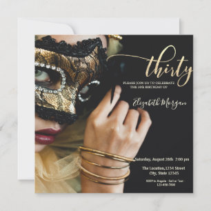 Invitación Chica de Mascarada Máscara Negra Cumpleaños 30 