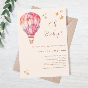 Invitación Chica de melocotón rosa de globo aerostático Baby 