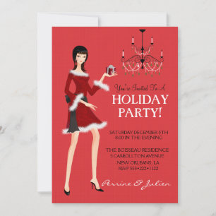 Invitación Chica de moda brillo fiesta navidad