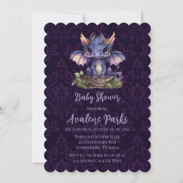 Invitación Chica de moda Damask Purple Dragon Boy Baby Shower