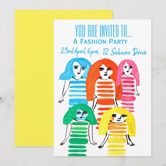 Invitación Chica de moda fiesta de cumpleaños tween fashion (Anverso / Reverso)