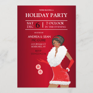 Invitación Chica de moda navideña afroamericana de vacaciones