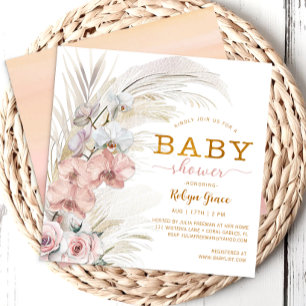 Invitación Chica de Moda Pampas Grass Boho Baby Shower