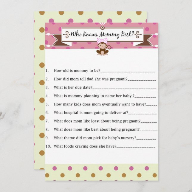 Invitación Chica de mono Baby Shower que conoce a mi mejor ju (Anverso / Reverso)