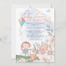 Invitación Chica de mono lindo Kite Baby Shower Picnic