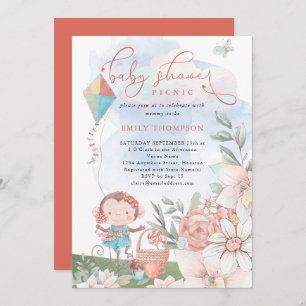 Invitación Chica de mono lindo Kite Baby Shower Picnic