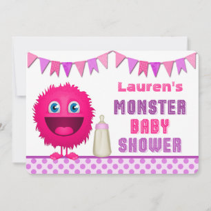 Invitación Chica de Monstruo Cuto Baby Shower