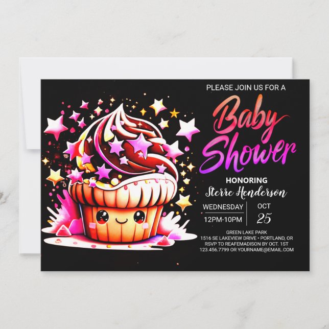 Invitación Chica de muffin imprimible Baby Shower (Anverso)