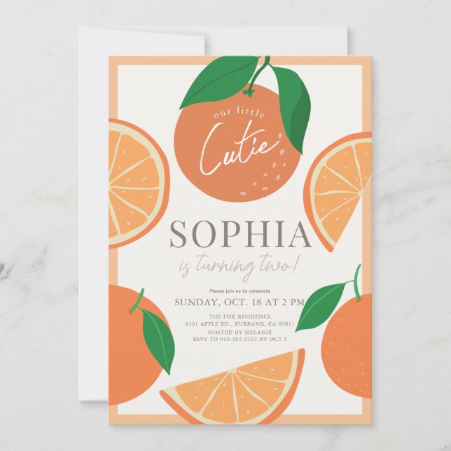 Invitación Chica de Naranja moderno y pequeño (Anverso)