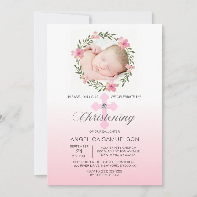 Invitación Chica de NAVEGACIÓN rosa de corteza floral | FOTO (Anverso)