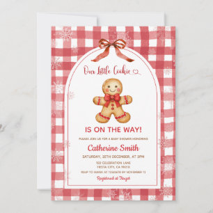 Invitación Chica de Navidad de Pan de Jengibre a Cuadros Rojo