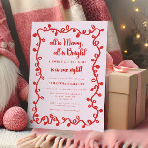 Invitación Chica de Navidad rubor rosa luces rojas baby showe