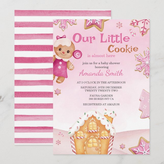 Invitación Chica de Navidades de invierno de Little Cookie Ba (Anverso / Reverso)
