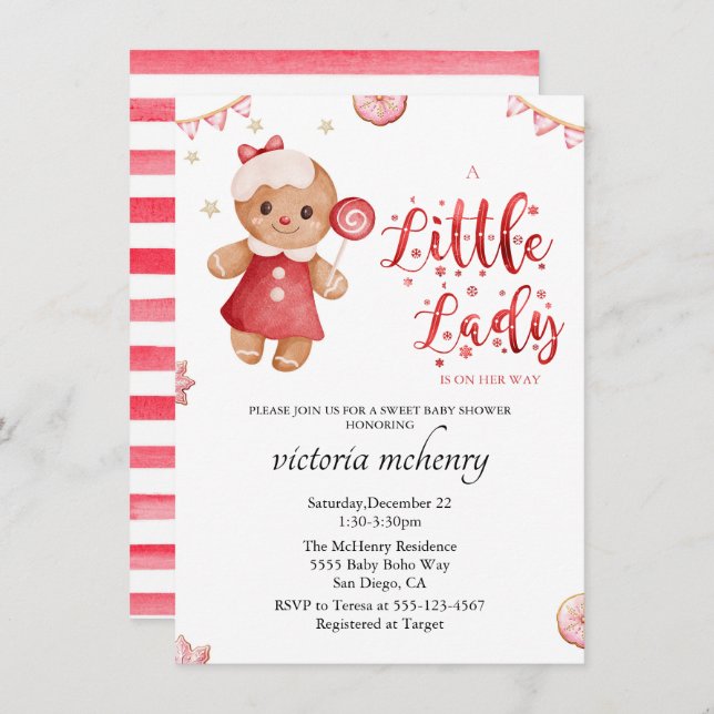 Invitación Chica de Navidades de Little Lady Gingerbread (Anverso / Reverso)